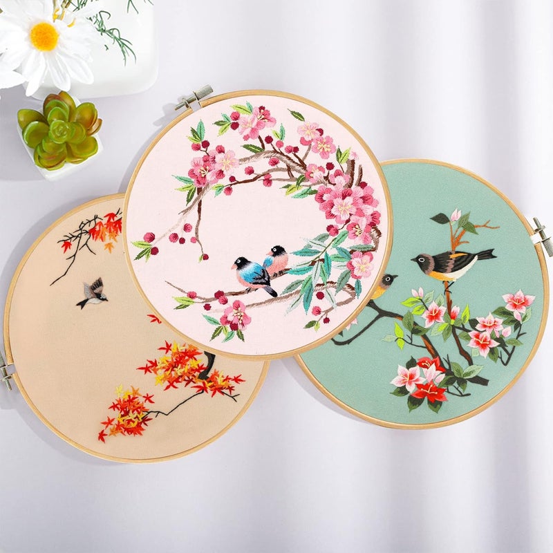 Santune 3 Pack Embroidery Kit for Adults Cross Stitch Kits for Beginners with Bird Patterns,3 Instructions,1 Hoop,Threads and 6 Needles,Hand Needlepoint Sets for Women - Image 2
